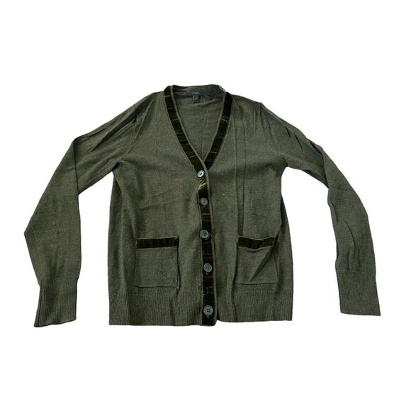J.CREW Sweaters - J. Crew Cardigan Small Green Merino Wool Blend Button Down Sweater Velvet Trim